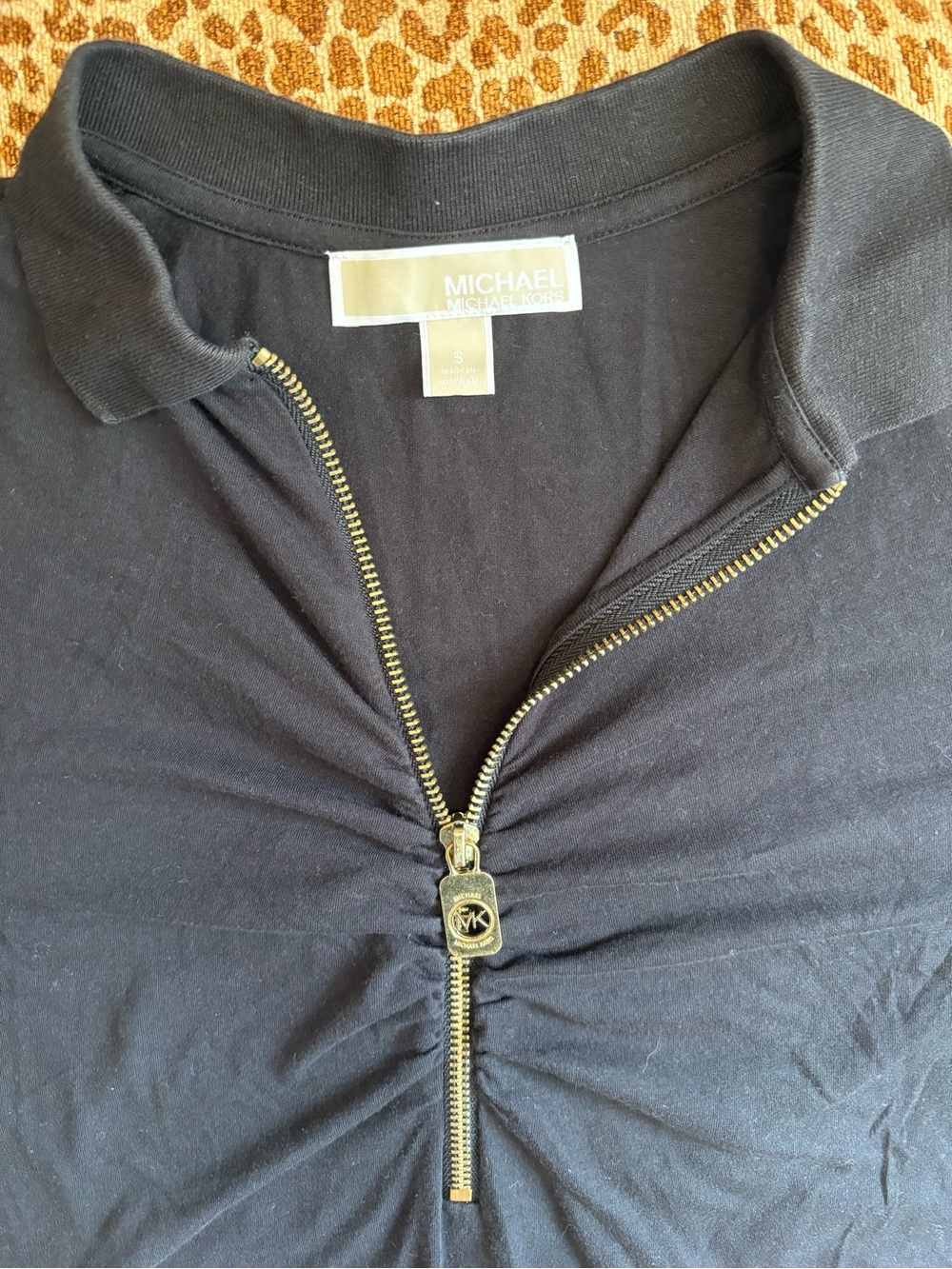 Michael Kors Black Polo Dress-Style Top with Gold Zip - Picture 3 of 5